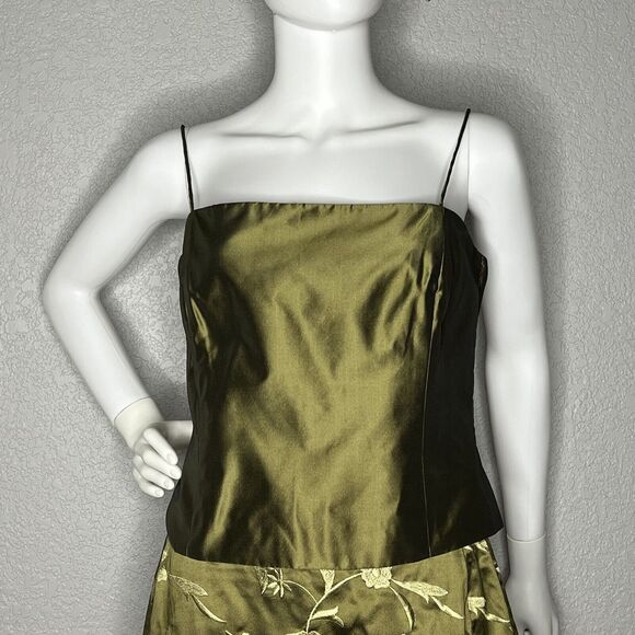 Carlisle Sz 8 Skirt 10 Top 3 Piece Silk Maxi Skirt Set Olive Green Embroidered - Picture 6 of 13